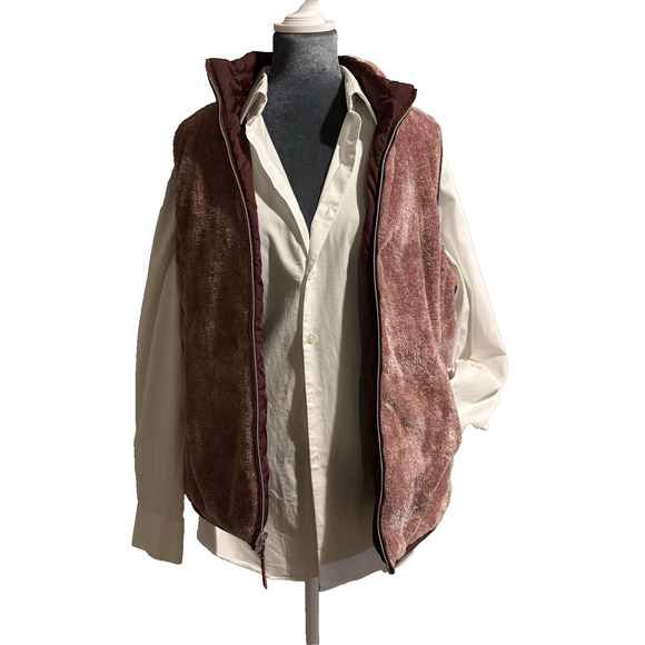 Free Country Jackets & Blazers - Women’s Maroon Free Country Puffer Vest Reversible Pockets Zip-Up Quilted L EUC
